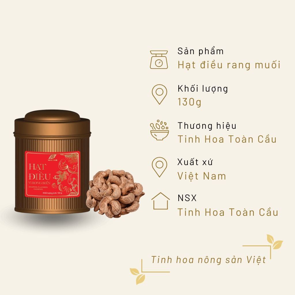 Hạt Điều Rang Muối 130g Hộp Thiếc