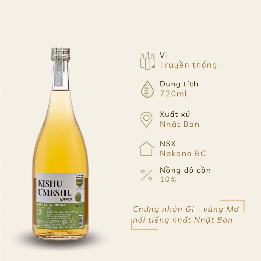 Rượu mơ Nhật Bản Nakano Kishu vị truyền thống 720ml 10%