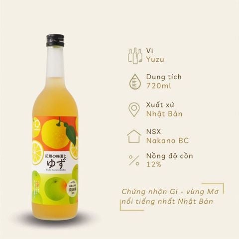 Rượu mơ Nhật Bản Nakano Yuzu vị chanh Nhật 720ml 12%
