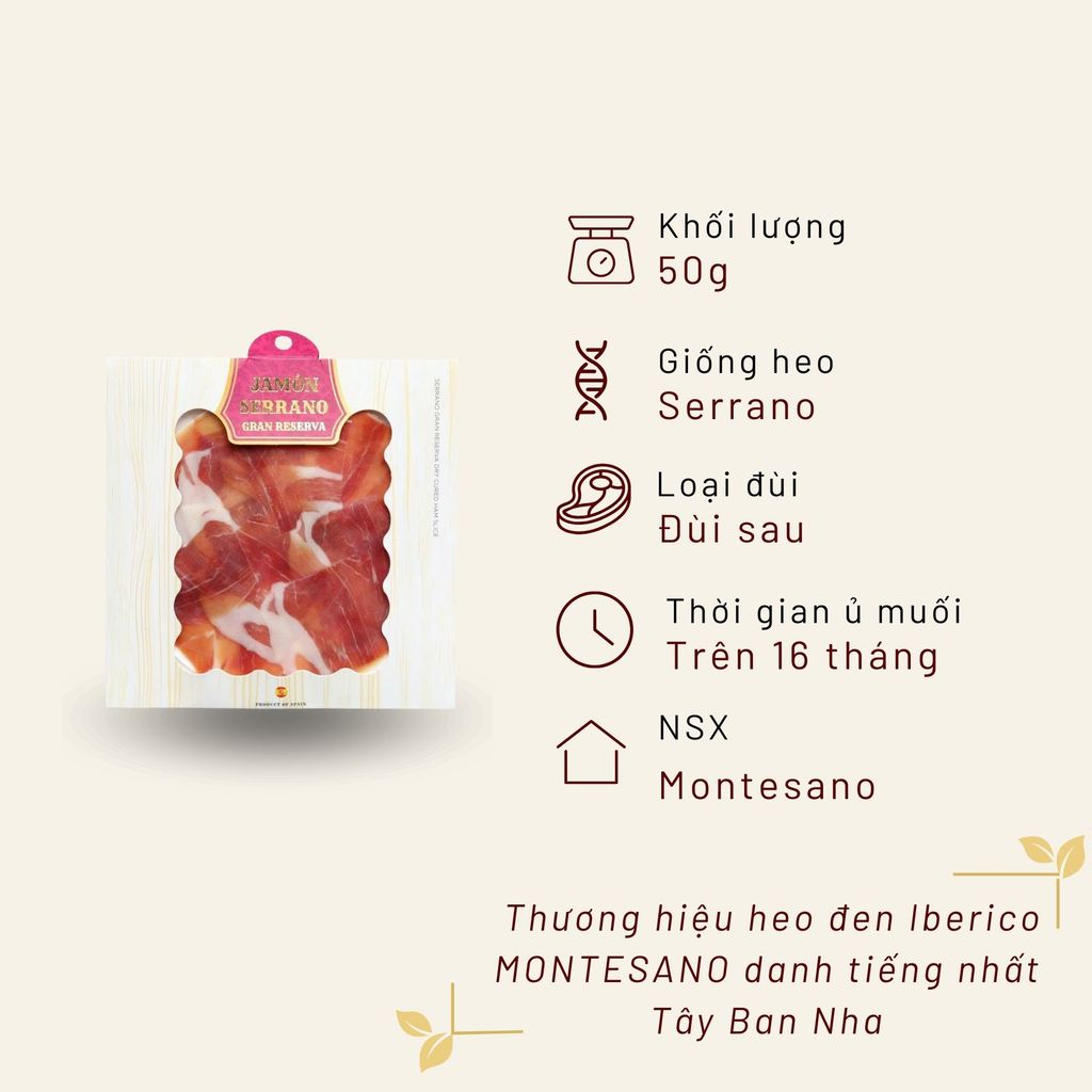 Đùi sau Serrano 16 tháng cắt lát khay 50g