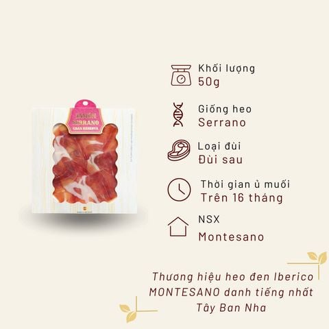 Đùi sau Serrano 16 tháng cắt lát khay 50g