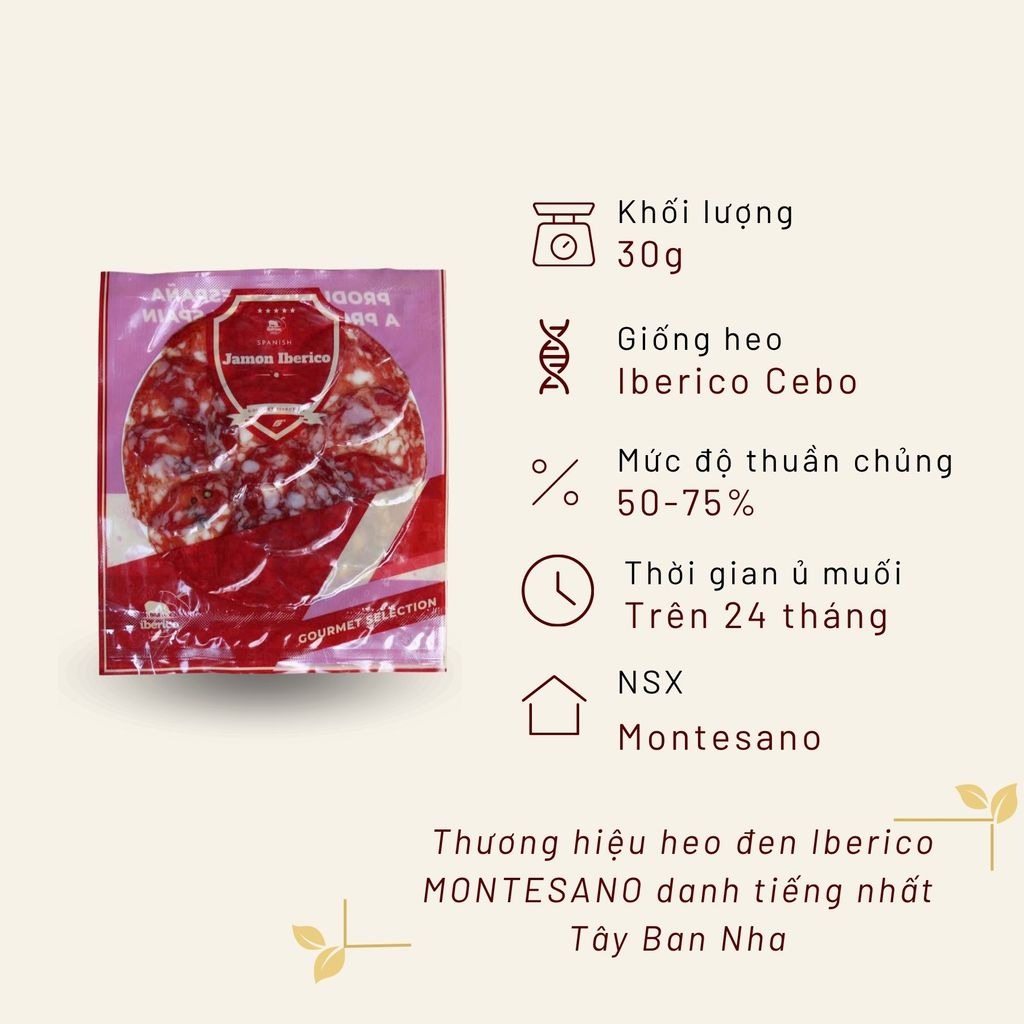 Xúc xích Iberico Cebo - Salchichon muối cắt lát (30g) Montesano