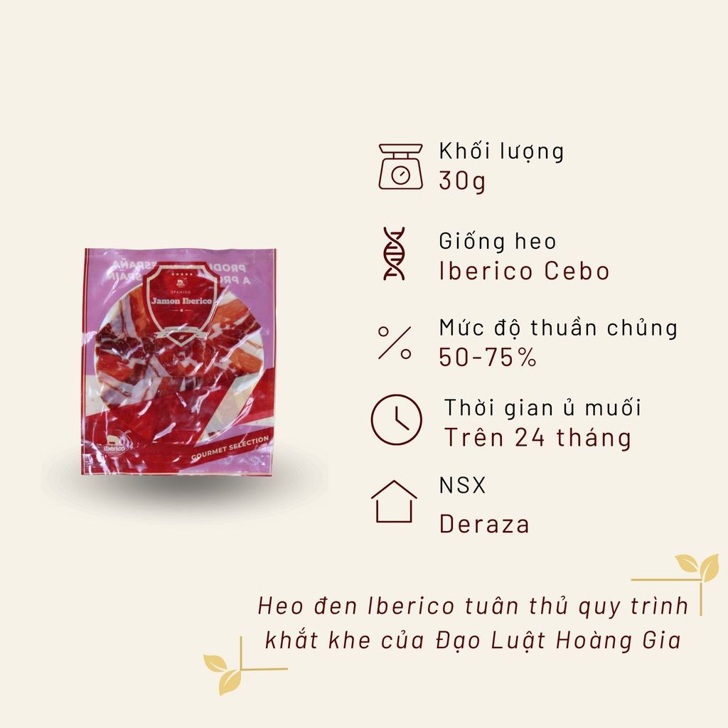 Đùi sau Iberico Cebo 24 tháng cắt lát túi 30g