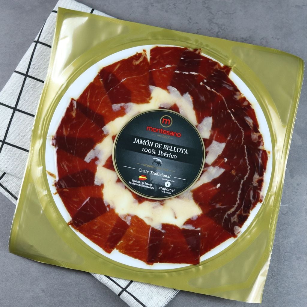 Đùi Sau Heo Muối Iberico Bellota Thuần Chủng 100% 48 Tháng Gói Cắt Lát Truyền Thống 80g Montesano