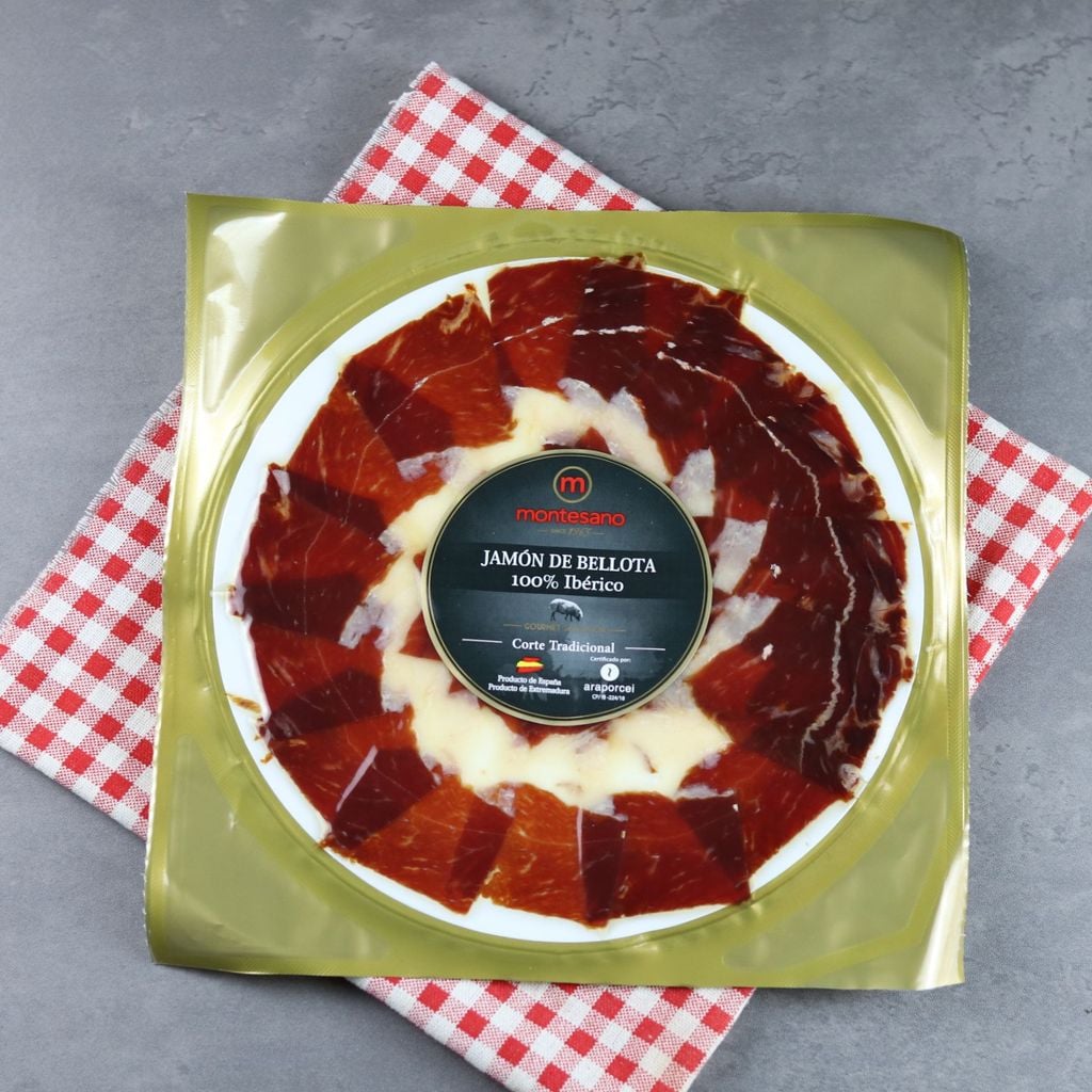 Đùi Sau Heo Muối Iberico Bellota Thuần Chủng 100% 48 Tháng Gói Cắt Lát Truyền Thống 80g Montesano