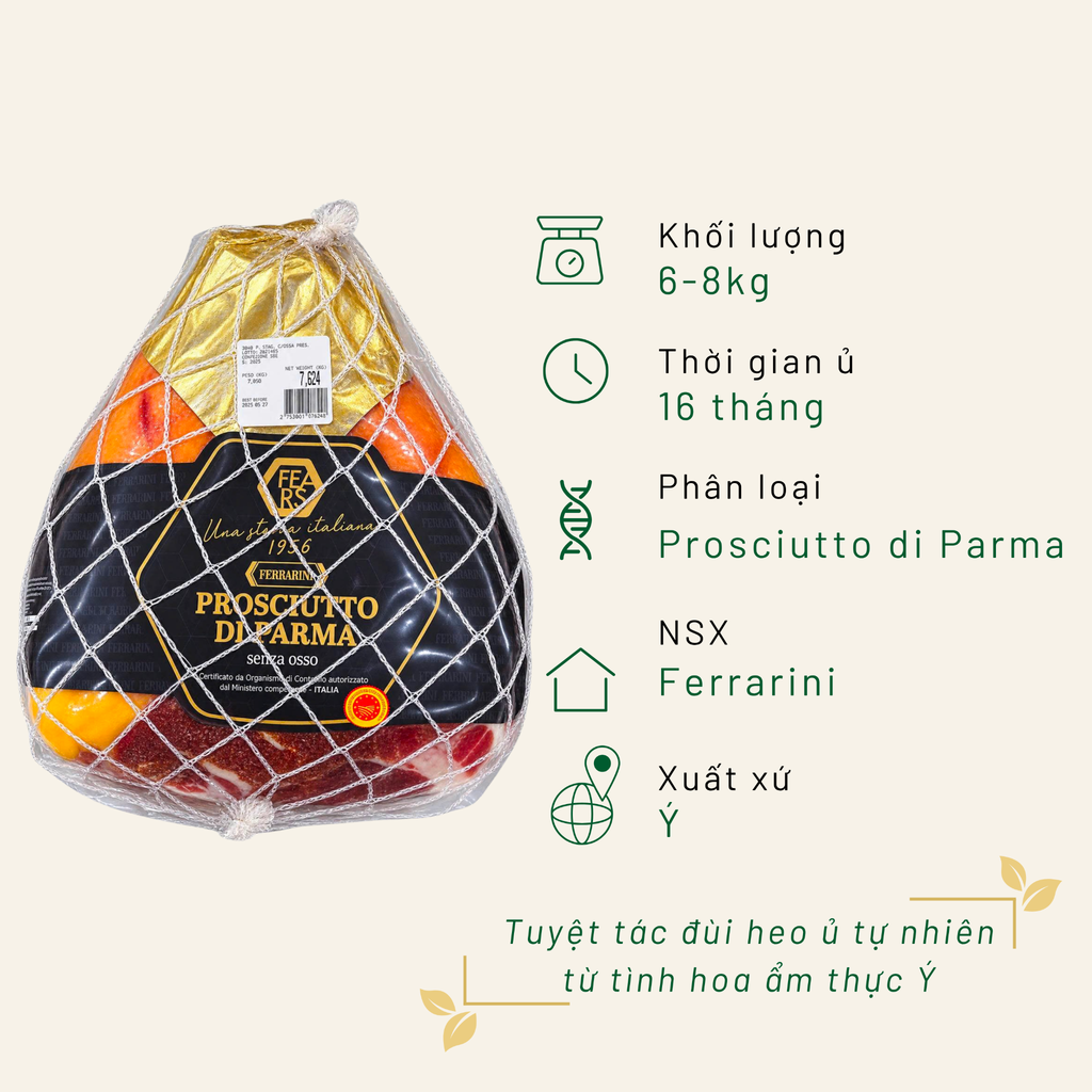Đùi heo muối Parma không xương ủ 16 tháng Ferrarini