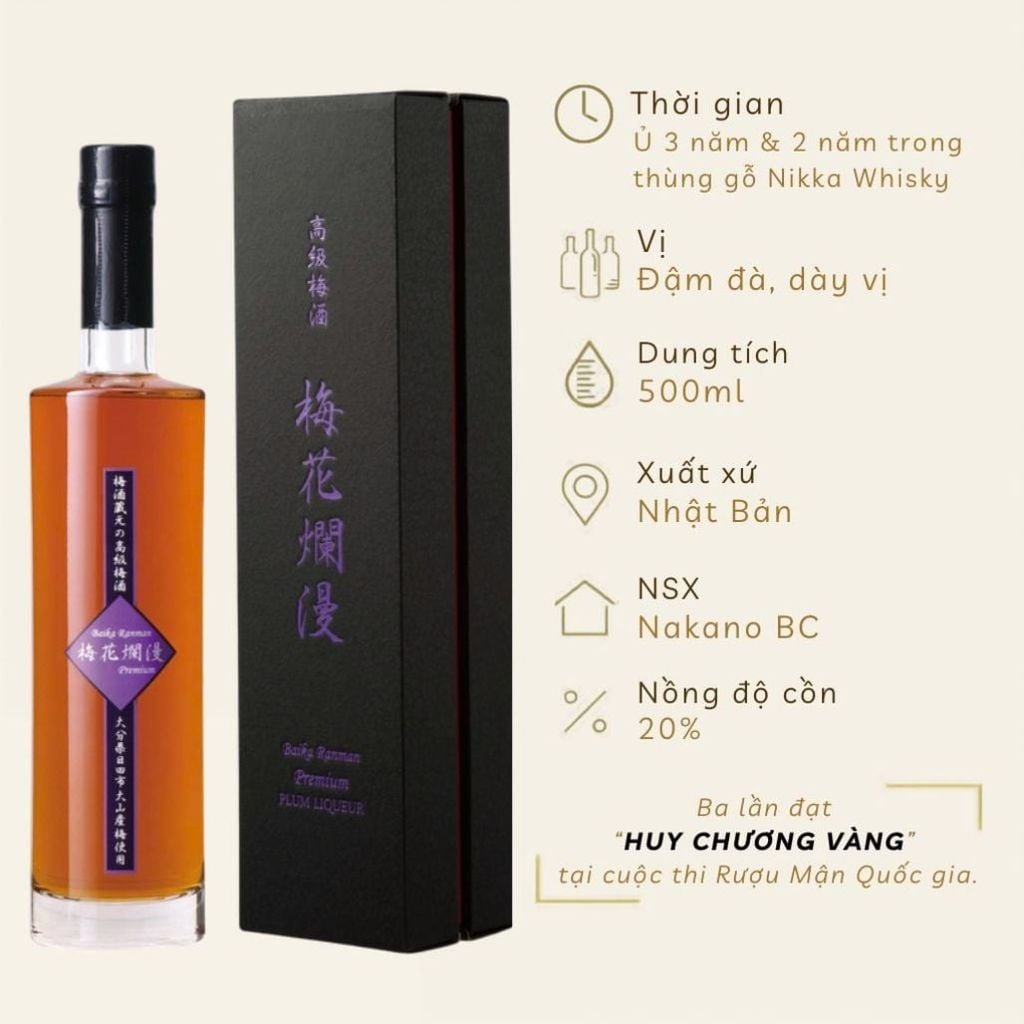 Rượu mơ Nhật Oyama Baika Ranman Premium 500ml 20%