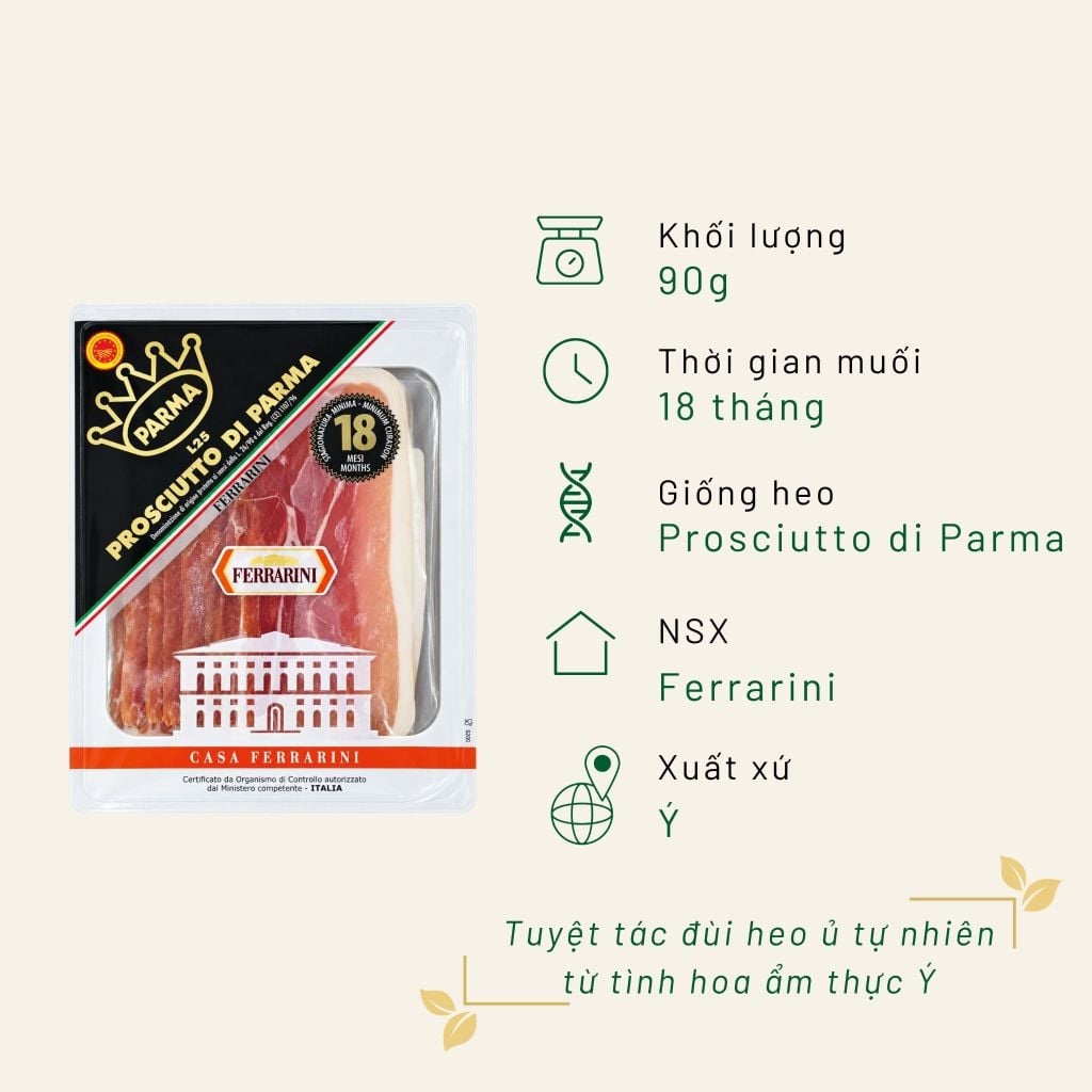 Đùi heo muối Parma ủ 18 tháng cắt lát Ferrarini 90g