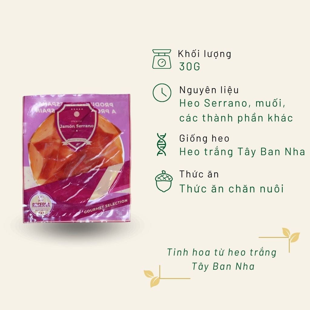 Thịt heo Serrano cắt lát túi 30g