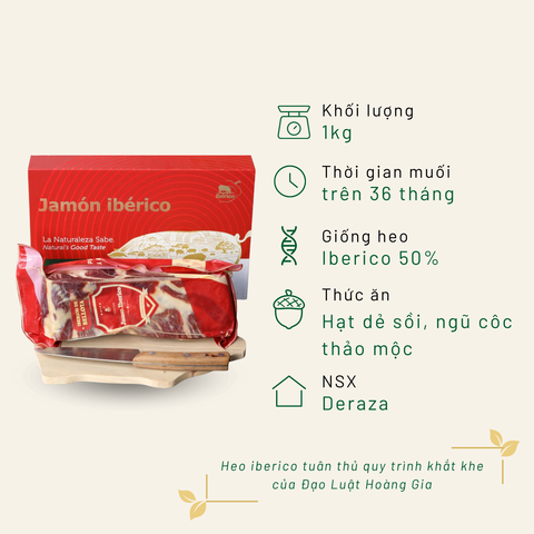 Hộp quà đùi heo muối Deraza mini 1KG Iberico Bellota 50% 36 tháng