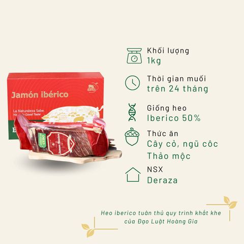 Hộp quà đùi heo muối Deraza mini 1KG Iberico Cebo 50% 24 tháng