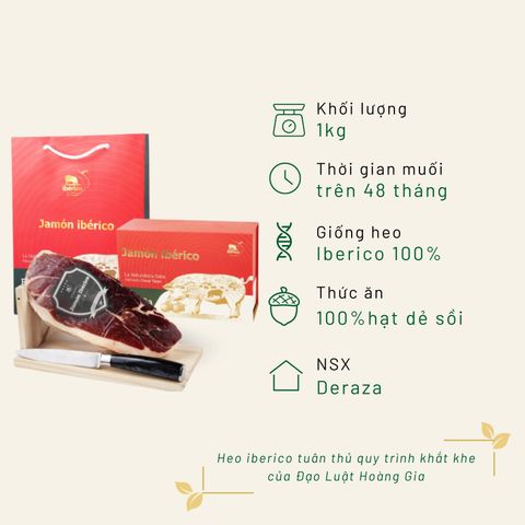 Hộp quà đùi muối sau Deraza mini 1KG Iberico Bellota 100% thuần chủng 48 tháng