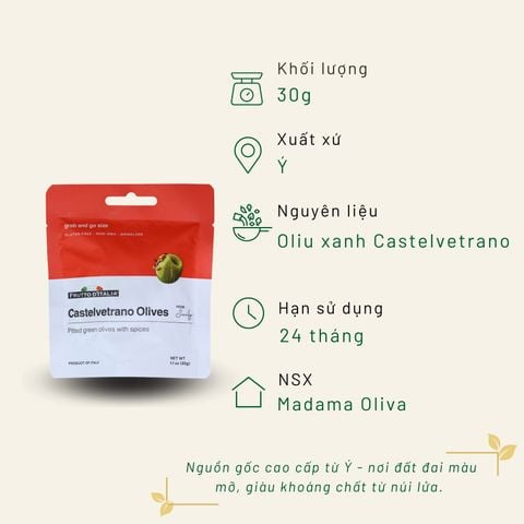 Oliu Xanh Tách Hạt Castelvetrano Madama Oliva 30g Doypack Vị Cay Dạng Túi