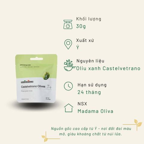 Oliu Xanh Tách Hạt Castelvetrano Madama Oliva 30g Doypack Dạng Túi