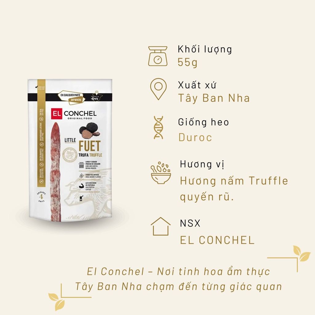Xúc Xích Khô Litte Fuet Truffle El Conchel 55g Tây Ban Nha
