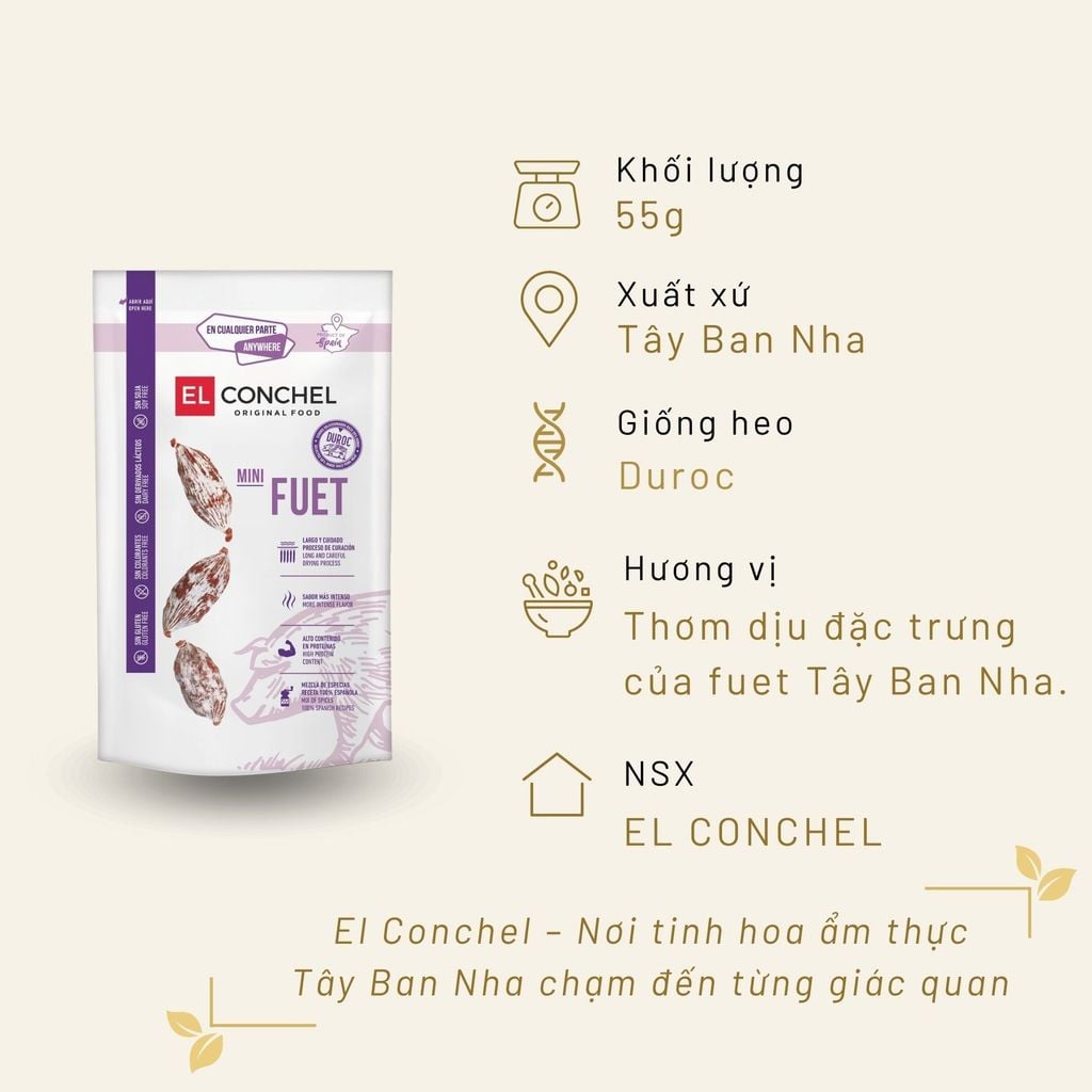 Xúc Xích Khô Mini Fuet El Conchel 55g  Tây Ban Nha