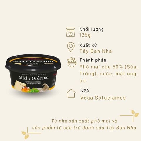 Phô Mai Vega Kem Sữa Cừu Mật Ong Và Lá Oregano 125g