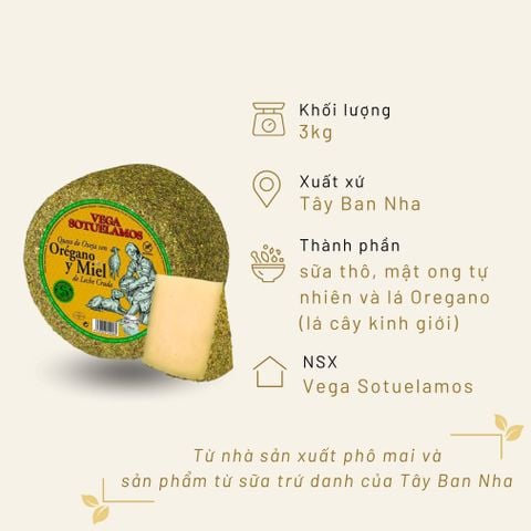 Phô Mai Vega Sữa Cừu Mật Ong Và Lá Oregano Nguyên Khối