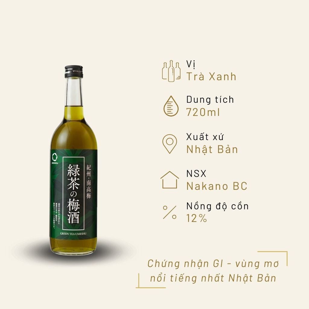 Rượu mơ Nhật Bản Nakano Green Tea vị trà xanh 720ml 12%