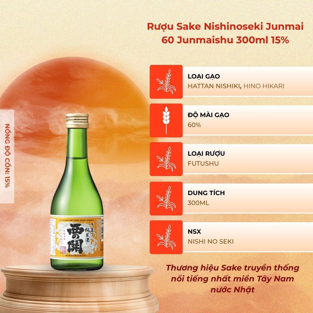 Rượu Sake Nishinoseki Junmai 60 Junmaishu 300ml 15%