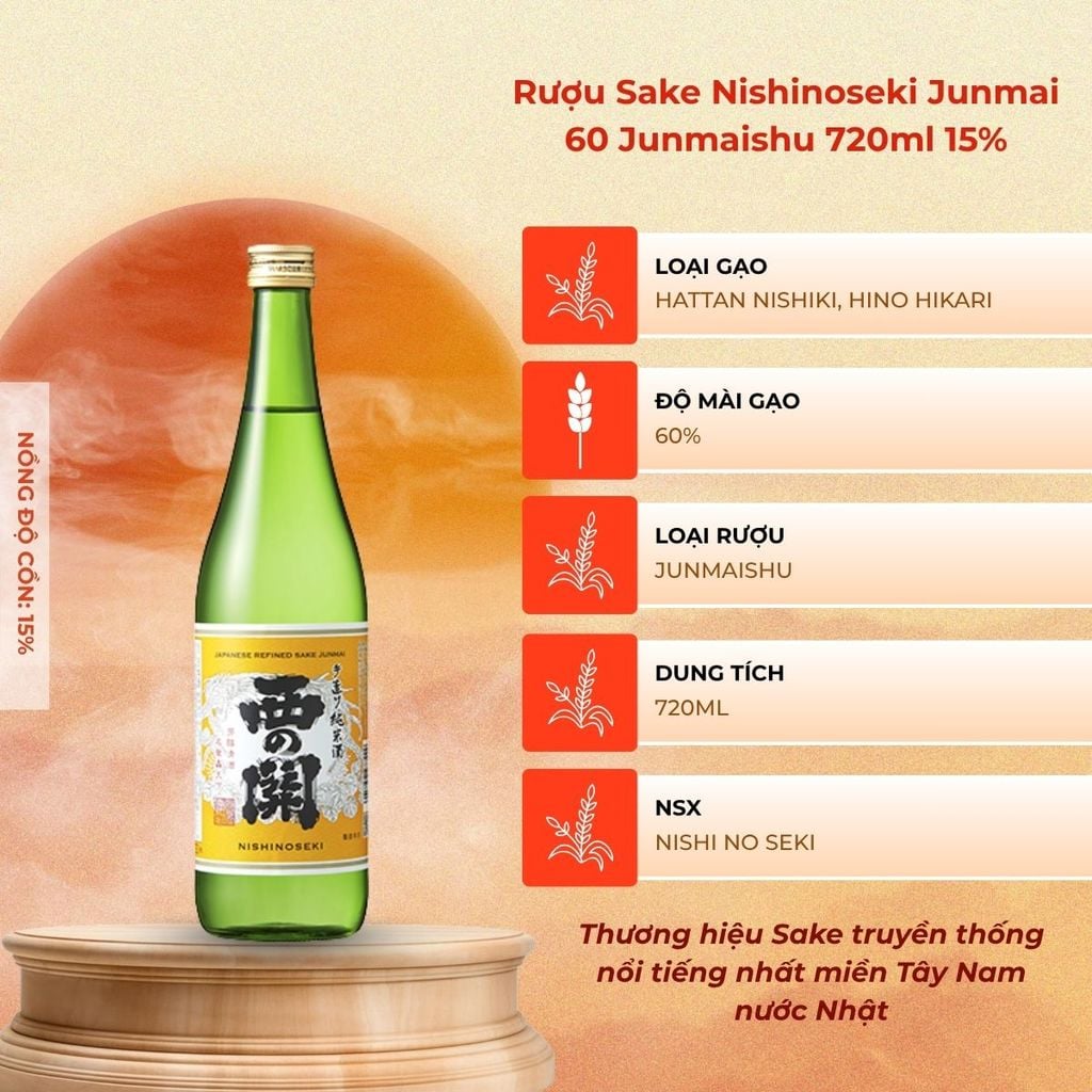 Rượu Sake Nishinoseki Junmai 60 Junmaishu 720ml 15%