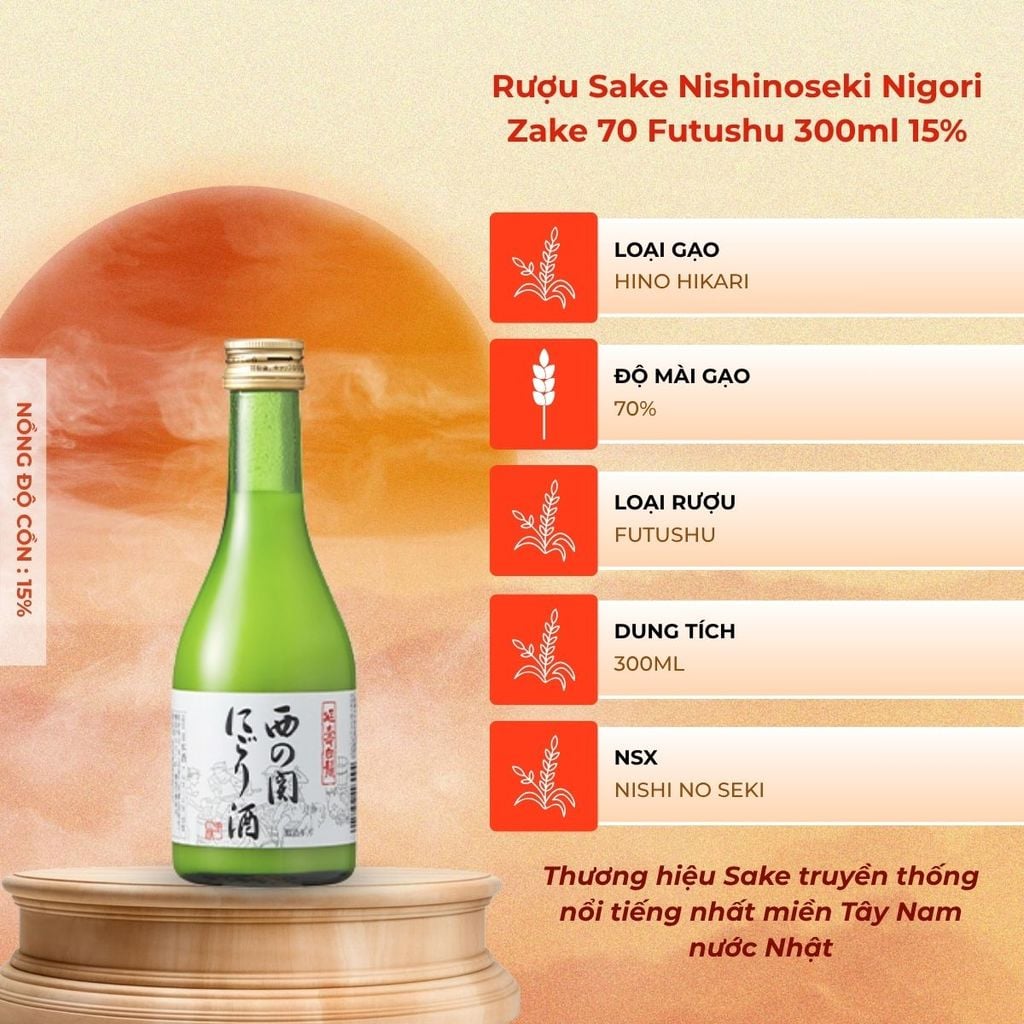 Rượu Sake Nishinoseki Nigori Zake 70 Futsushu 300ml 15%
