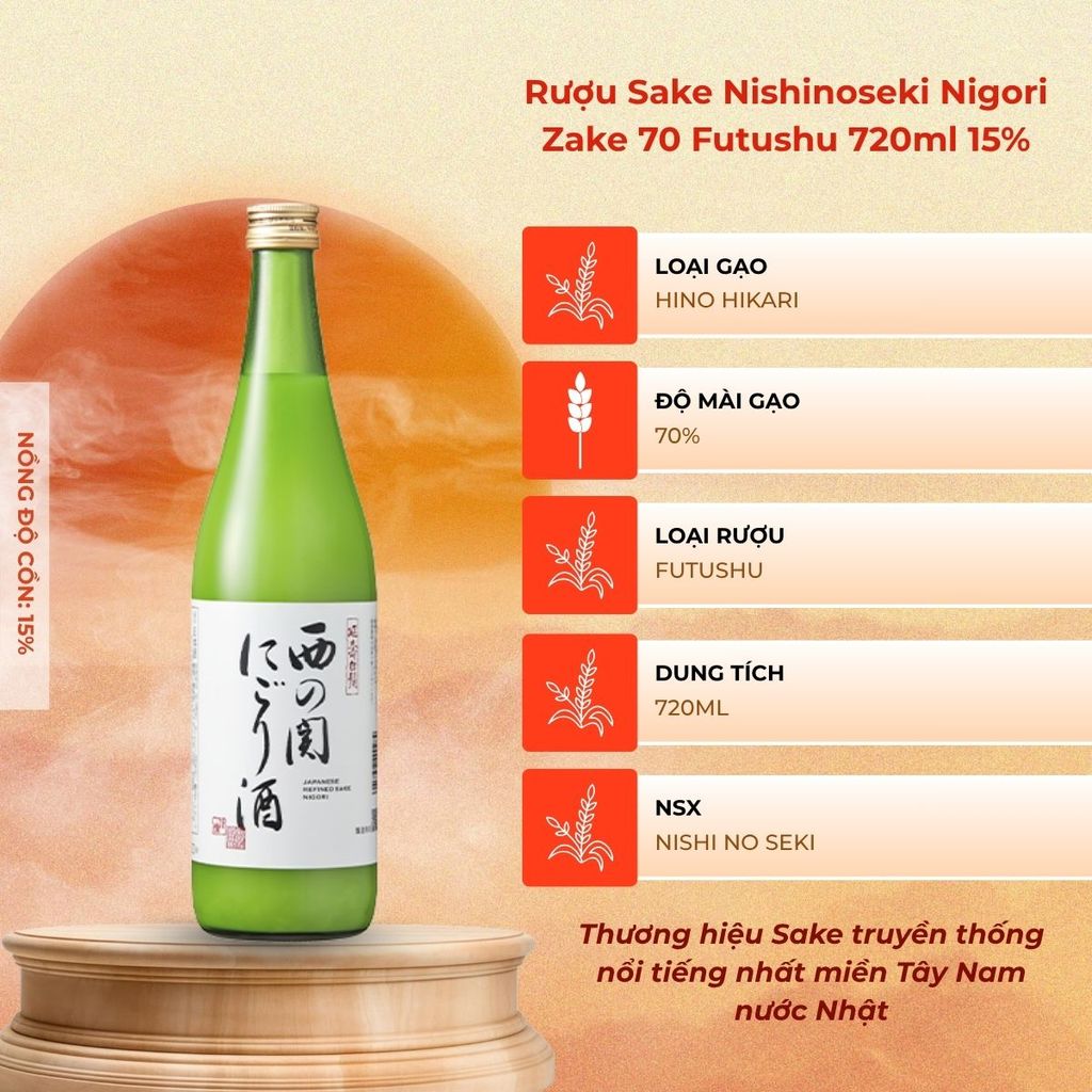 Rượu Sake Nishinoseki Nigori Zake 70 Futsushu 720ml 15%