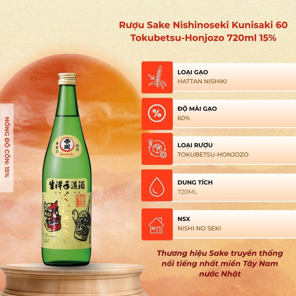 Rượu Sake Nhật Bản Nishino Seki Tokubetsu-Honjozo Kunisaki 720ml 15%