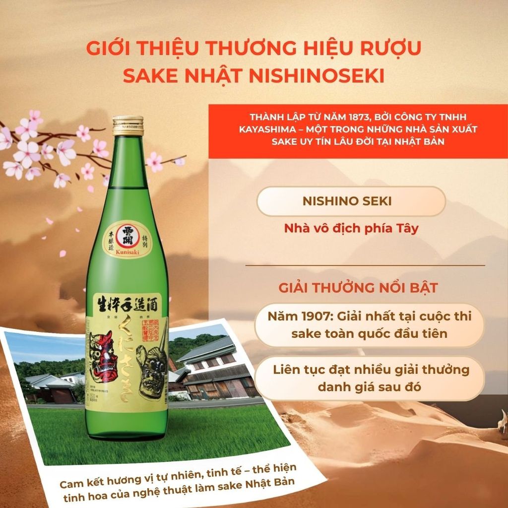 Rượu Sake Nhật Bản Nishino Seki Tokubetsu-Honjozo Kunisaki 720ml 15%