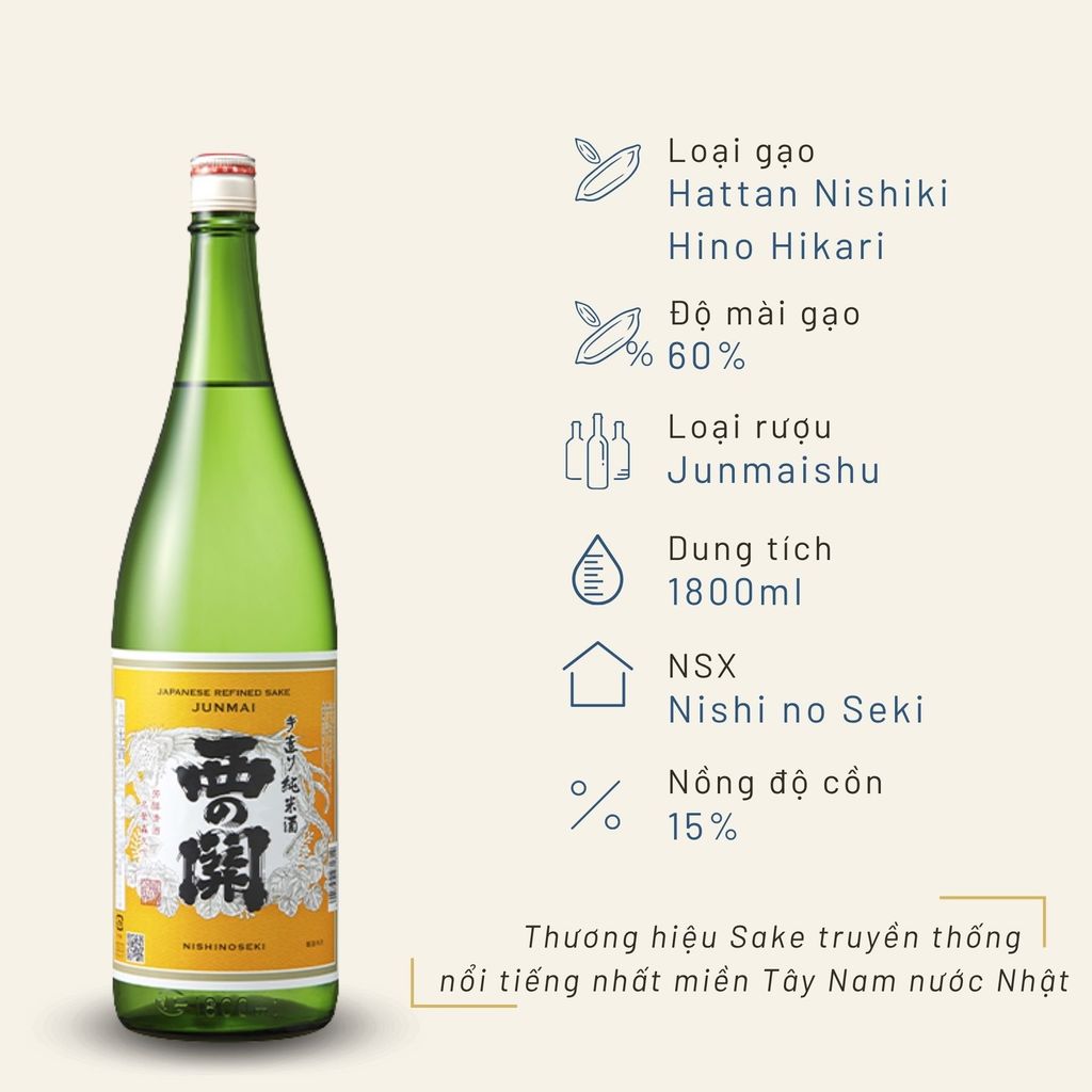 Rượu Sake Nishinoseki Junmai 60 Junmaishu 1800ml 15%