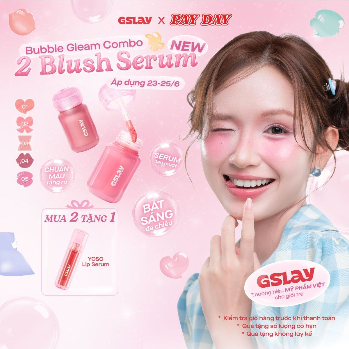  Combo 02 Má hồng Serum căng bóng đa chiều GSLAY Bubble Gleam Blush Serum 