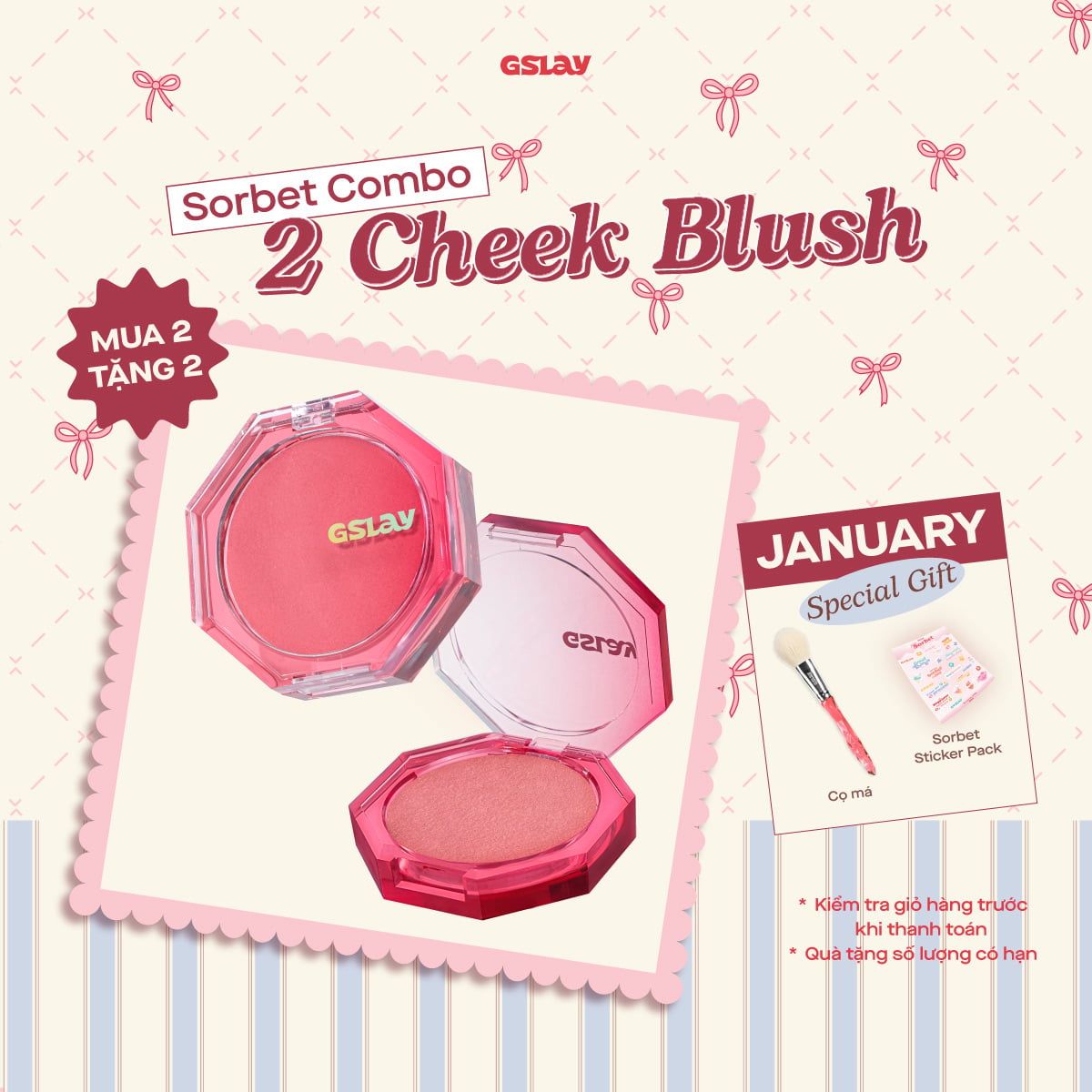  Combo 02 Má Hồng Kem Hoá Phấn GSLAY Sorbet Cheek Blush thuần chay mịn lì và nhũ bắt sáng dễ tán bền màu (5gx2) 