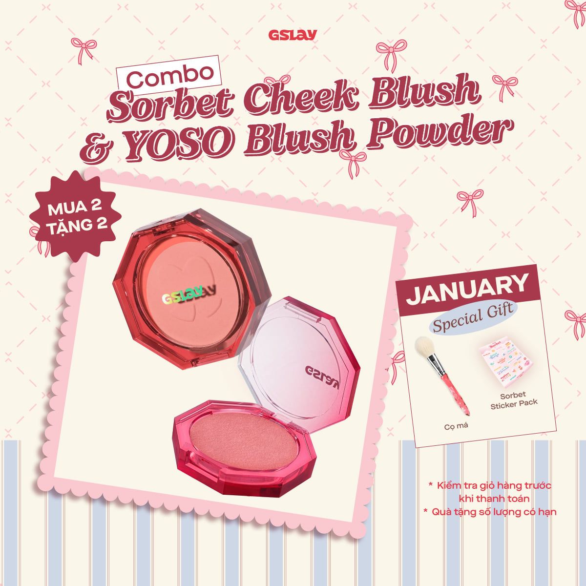  Combo GSLAY SORBET Má hồng kem hoá phấn thuần chay mịn lì (5g) & GSLAY YOSO Phấn má hồng mịn lì lên chuẩn màu (5g) 