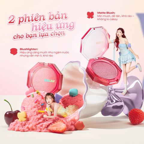  Combo 01 Má hồng Serum căng bóng đa chiều GSLAY Bubble Gleam Blush Serum và 01 Má hồng kem hoá phấn GSLAY Sorbet Cheek Blush thuần chay mịn lì và nhũ dễ tán bền màu 