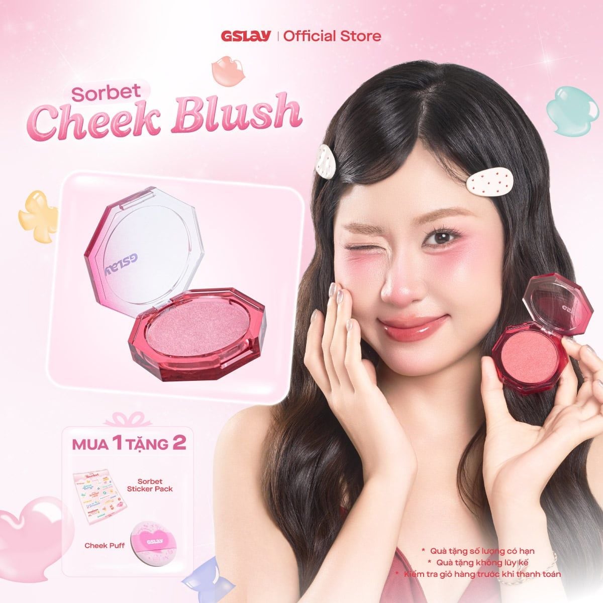  Má hồng kem hoá phấn GSLAY Sorbet Cheek Blush thuần chay mịn lì và nhũ dễ tán bền màu 5gr 