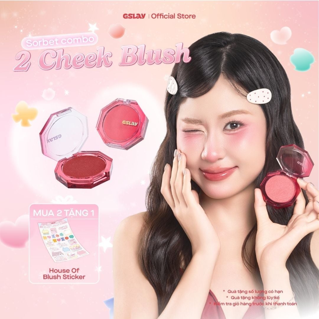  Combo 02 Má Hồng Kem Hoá Phấn GSLAY Sorbet Cheek Blush thuần chay mịn lì và nhũ bắt sáng dễ tán bền màu (5gx2) 