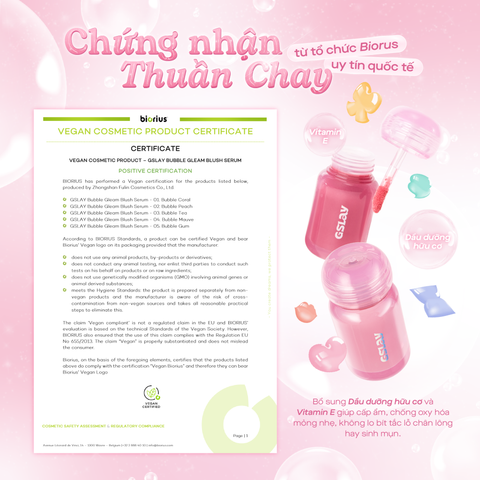  Combo 01 Má hồng Serum căng bóng đa chiều GSLAY Bubble Gleam Blush Serum và 01 Má hồng kem hoá phấn GSLAY Sorbet Cheek Blush thuần chay mịn lì và nhũ dễ tán bền màu 