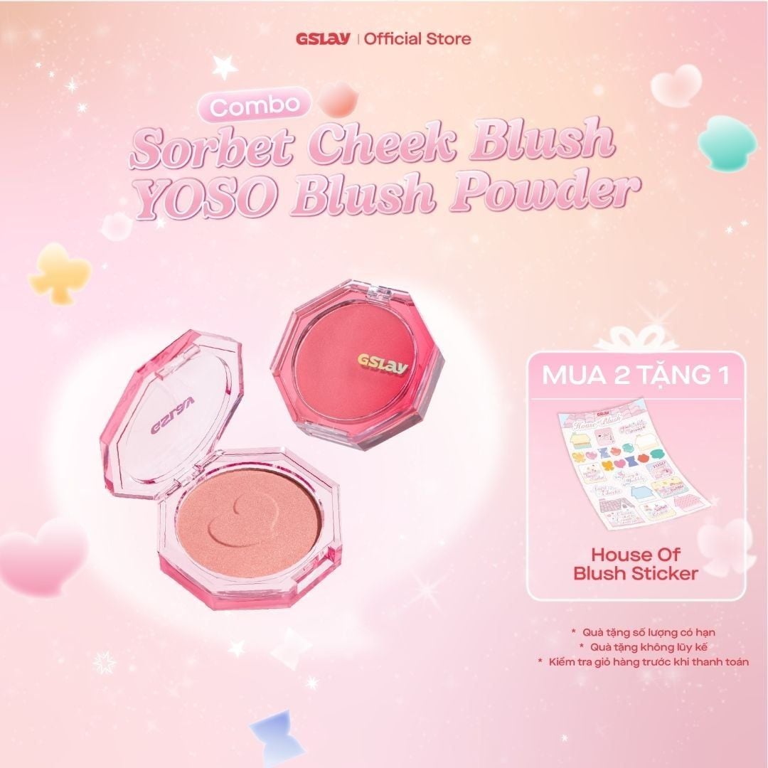  Combo GSLAY SORBET Má hồng kem hoá phấn thuần chay mịn lì (5g) & GSLAY YOSO Phấn má hồng mịn lì lên chuẩn màu (5g) 