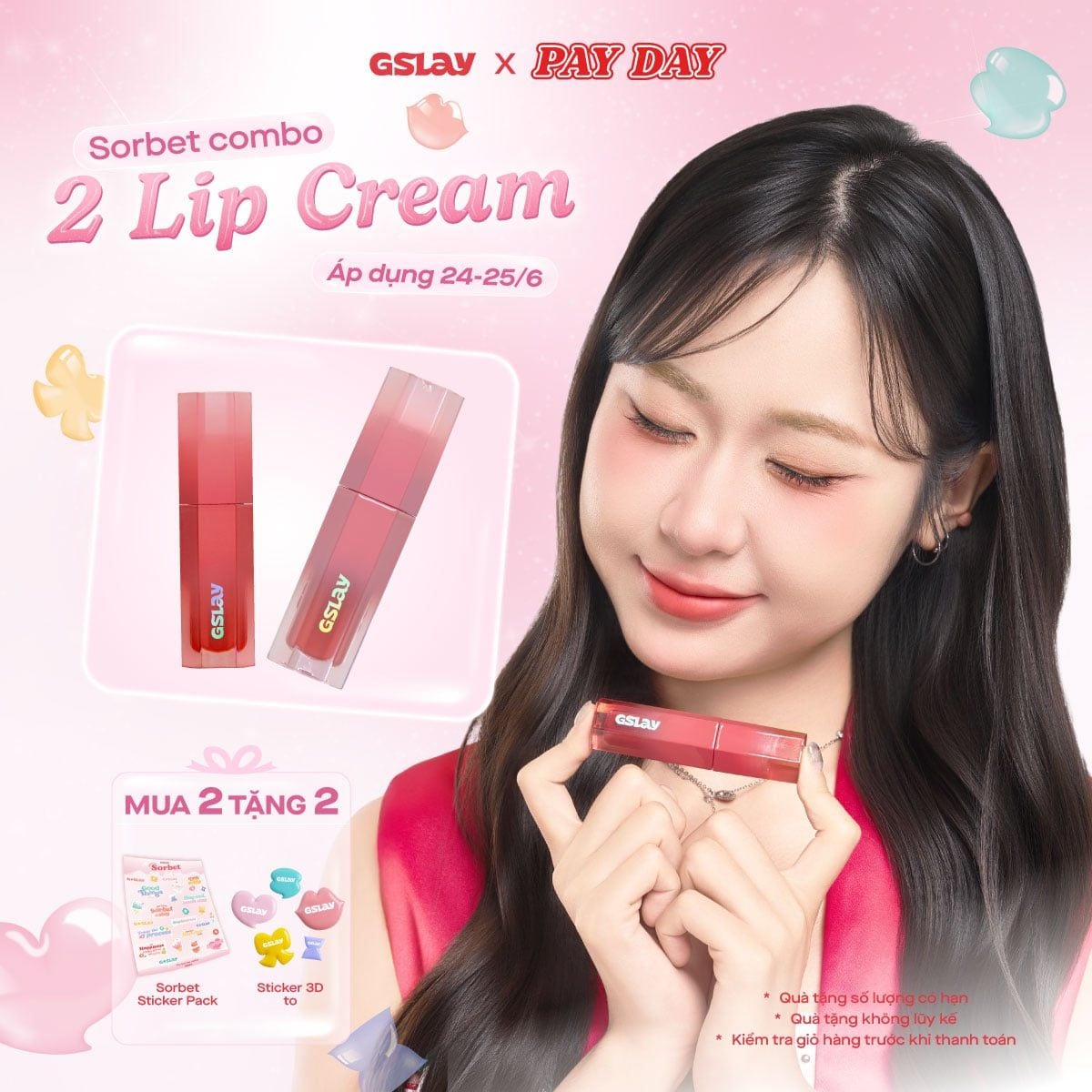  Combo 02 Son Kem GSLAY Sorbet Lip Cream mịn mượt mờ lì thuần chay che phủ rãnh môi giữ màu lâu trôi không khô môi (4gx2) 