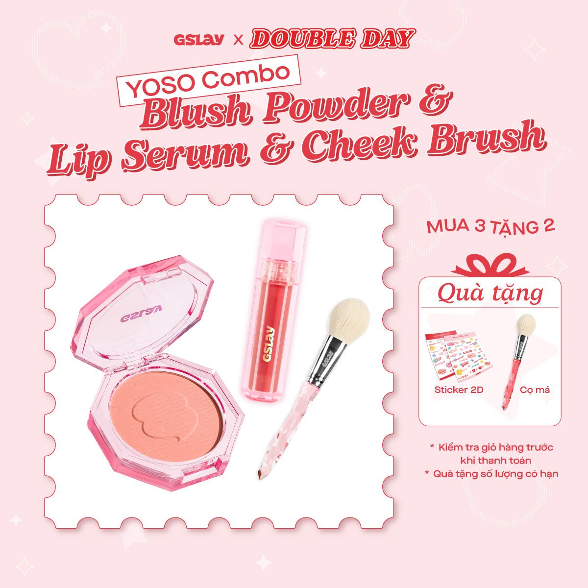  Combo Phấn má hồng GSLAY YOSO Blush Powder & Son dưỡng có màu GSLAY YOSO Lip Serum & Cọ má hồng GSLAY YOSO Cheek Brush 