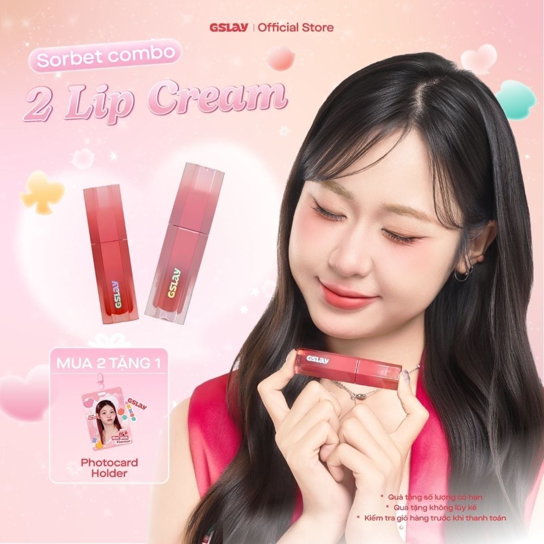  Combo 02 Son Kem GSLAY Sorbet Lip Cream mịn mượt mờ lì thuần chay che phủ rãnh môi giữ màu lâu trôi không khô môi (4gx2) 