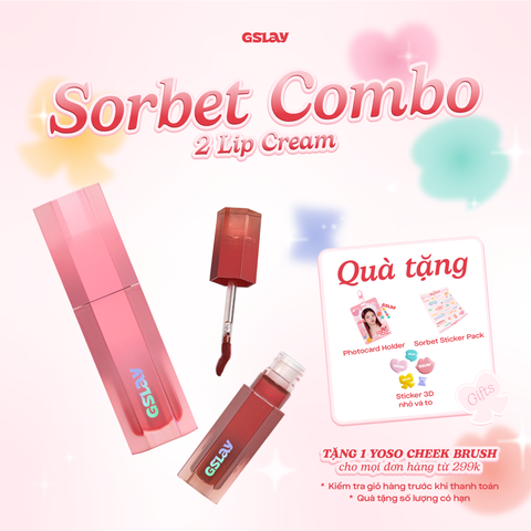  Combo 02 Son Kem GSLAY Sorbet Lip Cream mịn mượt mờ lì thuần chay che phủ rãnh môi giữ màu lâu trôi không khô môi (4gx2) 
