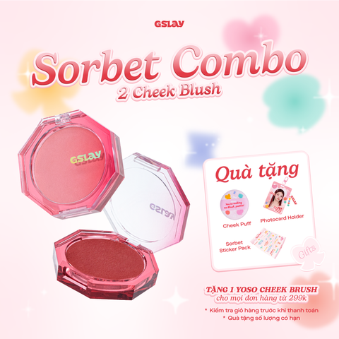  Combo 02 Má Hồng Kem Hoá Phấn GSLAY Sorbet Cheek Blush thuần chay mịn lì và nhũ bắt sáng dễ tán bền màu (5gx2) 
