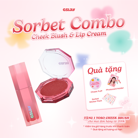  Combo GSLAY SORBET Má hồng kem hoá phấn thuần chay mịn lì (5g) & Son kem mịn mượt mờ lì thuần chay (4g) 