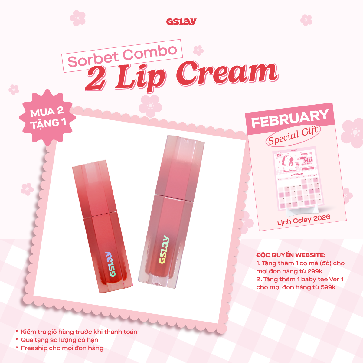  Combo 02 Son Kem GSLAY Sorbet Lip Cream mịn mượt mờ lì thuần chay che phủ rãnh môi giữ màu lâu trôi không khô môi (4gx2) 