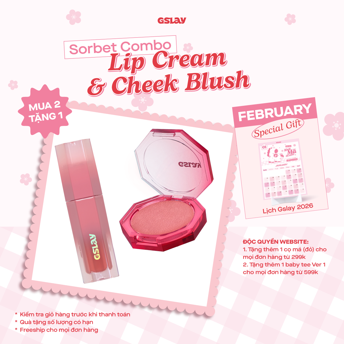  Combo GSLAY SORBET Má hồng kem hoá phấn thuần chay mịn lì (5g) & Son kem mịn mượt mờ lì thuần chay (4g) 