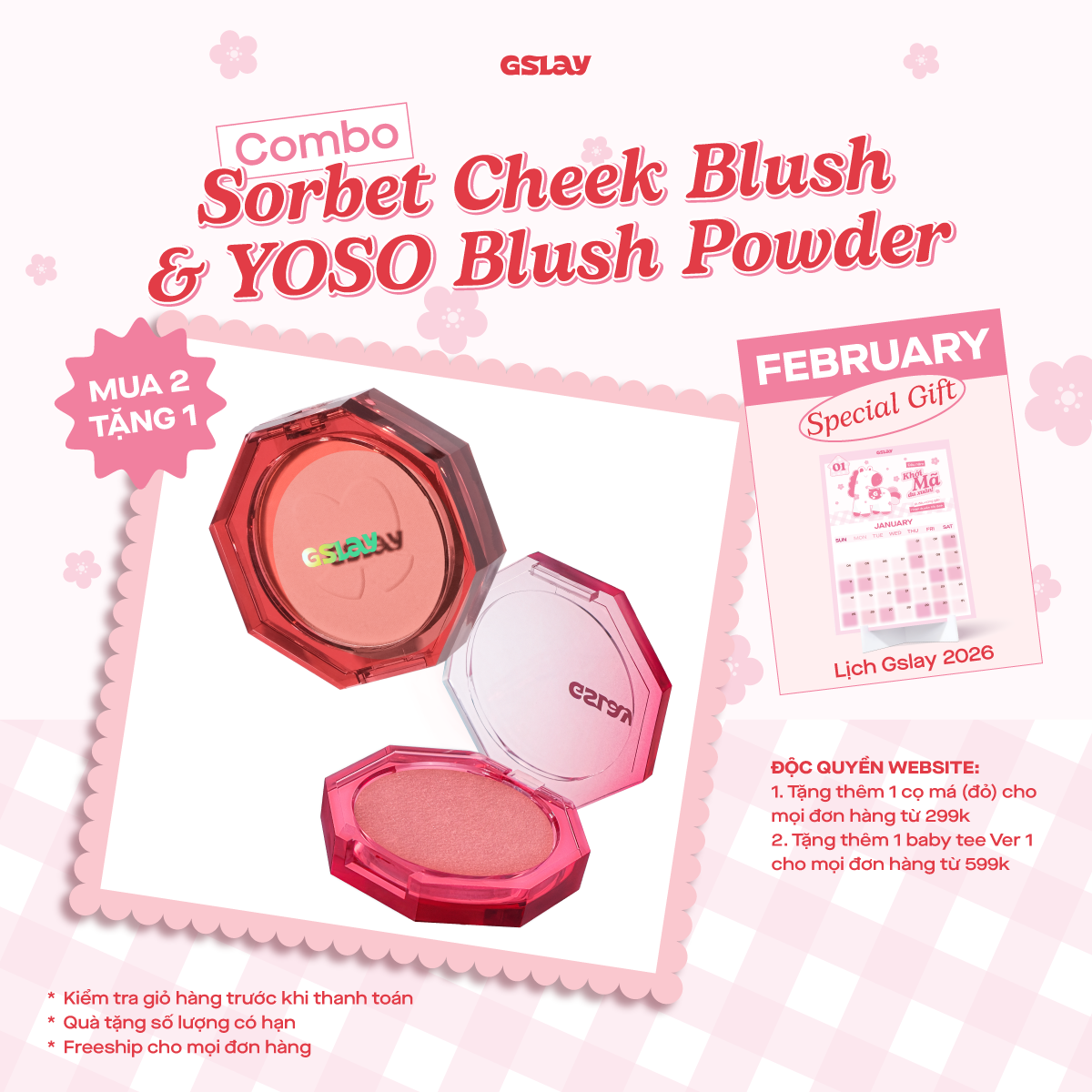  Combo GSLAY SORBET Má hồng kem hoá phấn thuần chay mịn lì (5g) & GSLAY YOSO Phấn má hồng mịn lì lên chuẩn màu (5g) 