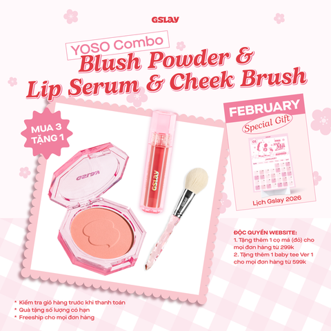  Combo Phấn má hồng GSLAY YOSO Blush Powder & Son dưỡng có màu GSLAY YOSO Lip Serum & Cọ má hồng GSLAY YOSO Cheek Brush 