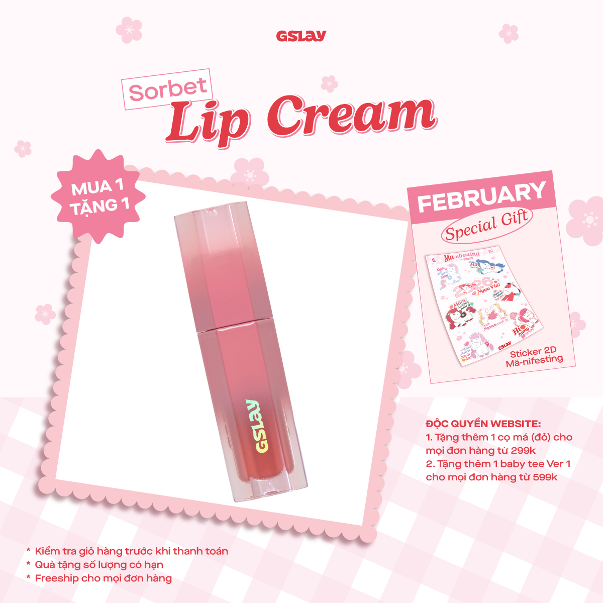  Son kem GSLAY Sorbet Lip Cream mịn lì thuần chay che phủ rãnh môi giữ màu lâu trôi 4gr 