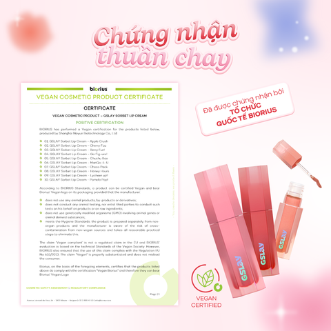  Son kem GSLAY Sorbet Lip Cream mịn lì thuần chay che phủ rãnh môi giữ màu lâu trôi 4gr 